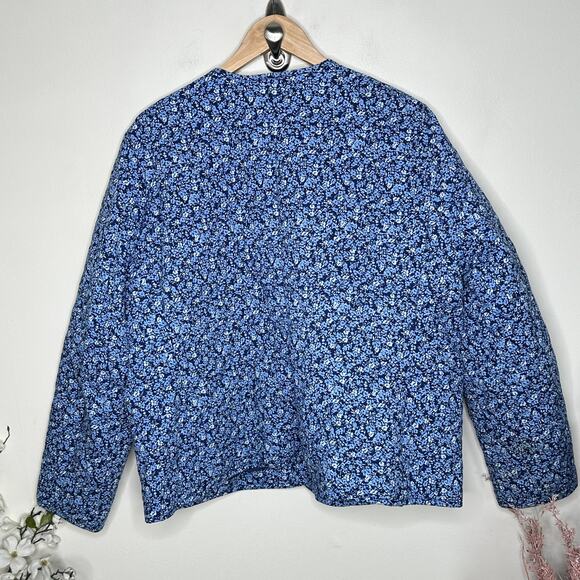 J. CREW Factory Short Quilted Cotton Blend Jacket Blue Floral Sz 18 [3M9} - Picture 6 of 9